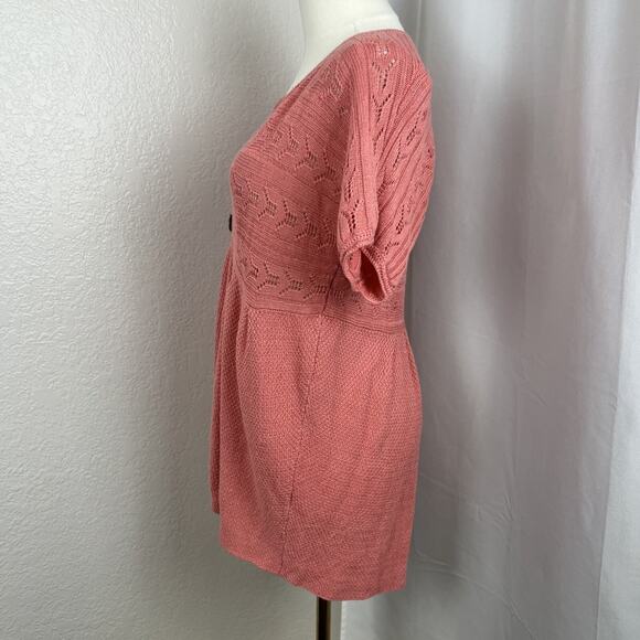 J Jill Cardigan Womens Medium Pink Babydoll Open Crochet Linen Blend Cottagecore - Picture 4 of 11